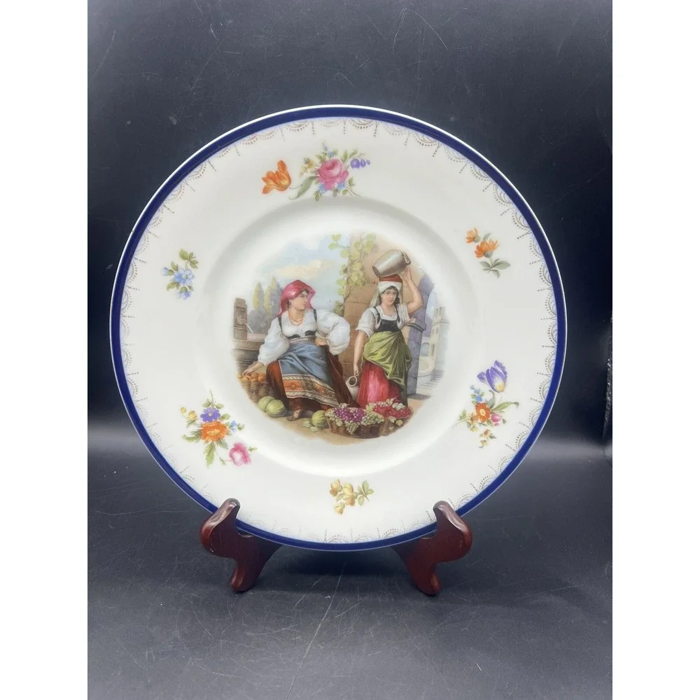 Antique Rosenthal Bavaria Hand Painted Plate Women Selling Fruits 10